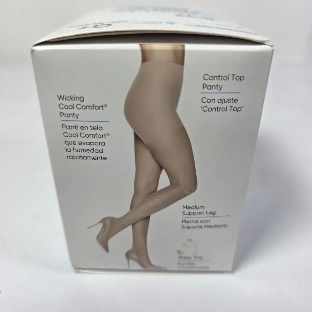 2 Pair L'eggs Sheer Energy Pantyhose Control Top Medium Support off black Q+
